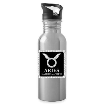 Zodiac sign Aries - Water bottle with straw - silver - Right