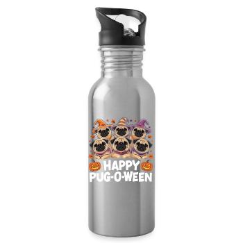 Mops-O-Ween Hexenhut Möpse - Trinkflasche mit integriertem Trinkhalm - Lightsilver - Rechts