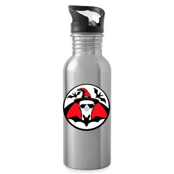 Llama Halloween Witch Hat Bat Cool Alpaca Cute - Water bottle with straw - silver - Right