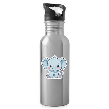 Autocollant éléphant bébé bleu - Gourde avec paille intégrée - argent clair - Droite