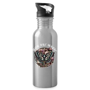 Magic Floral Butterfly - Water bottle with straw - silver - Right