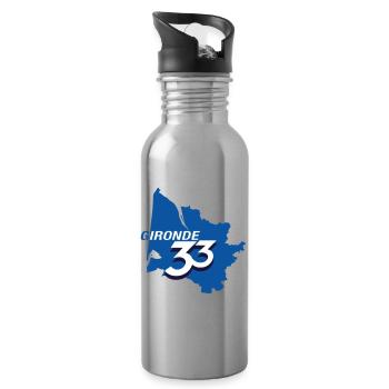 Carte Gironde 33 en Bleu - Gourde avec paille intégrée - argent clair - Droite