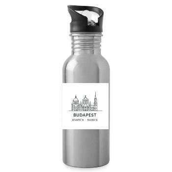 Budapest Linienkunst Silhouette Wahrzeichen - Trinkflasche mit integriertem Trinkhalm - Lightsilver - Rechts