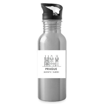 Prag Linienkunst Silhouette Wahrzeichen - Trinkflasche mit integriertem Trinkhalm - Lightsilver - Rechts
