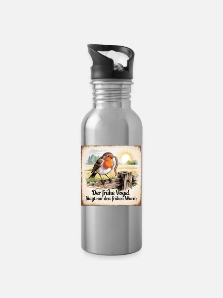 Der frühe Vogel fängt nur den frühen Wurm - Trinkflasche mit integriertem Trinkhalm - Lightsilver