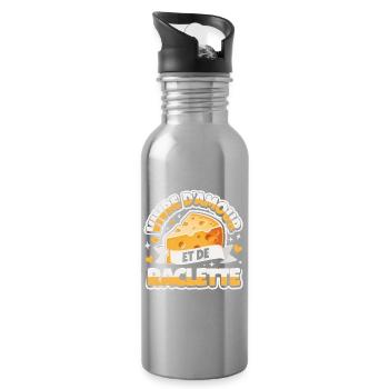 Vivre d'amour Et De Raclette Cadeau Drôle - Gourde avec paille intégrée - argent clair - Droite