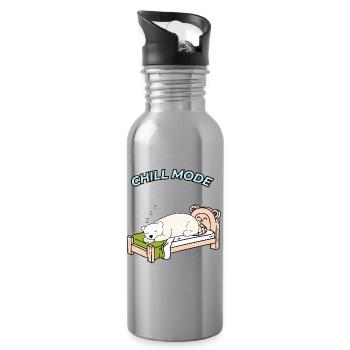 Einfach mal Chillen – Schlafender Bär - Trinkflasche mit integriertem Trinkhalm - Lightsilver - Rechts