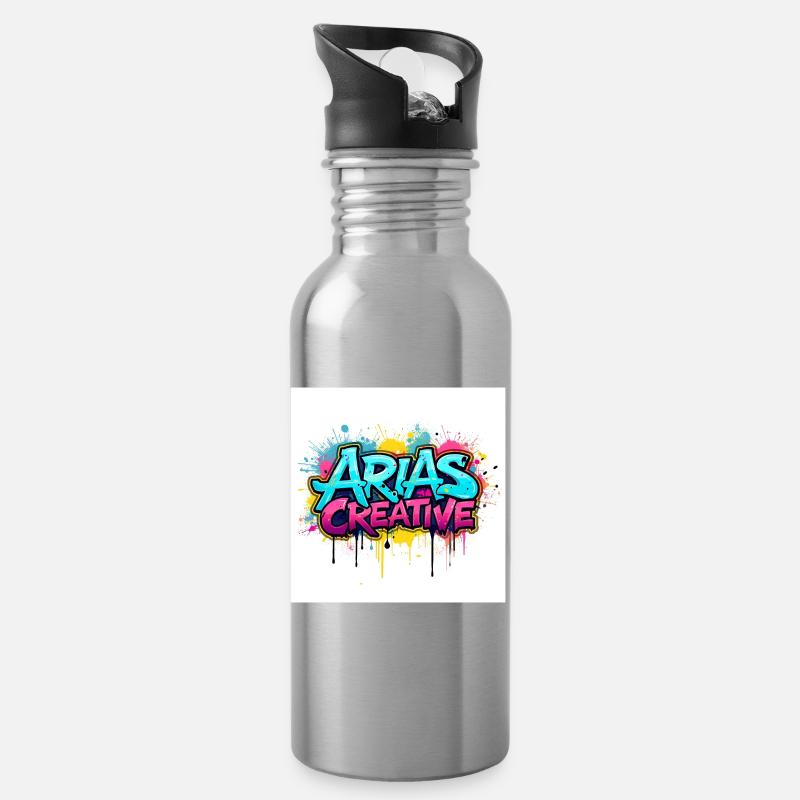 Aris Creative Graffiti-Logo - Trinkflasche mit integriertem Trinkhalm - Lightsilver