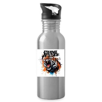Ewige Tiger-Pose - Trinkflasche mit integriertem Trinkhalm - Lightsilver - Rechts