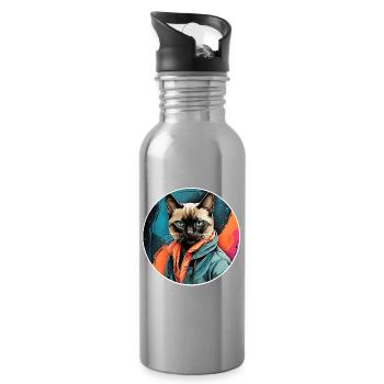 Siamese cat - Water bottle with straw - silver - Right