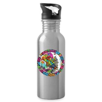 Graffiti Bär am Kletterturm - Trinkflasche mit integriertem Trinkhalm - Lightsilver - Rechts