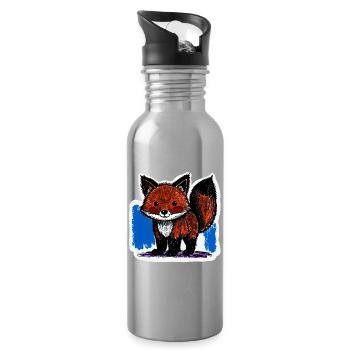 Kleiner Fuchs (Buntstiftzeichnung) - Trinkflasche mit integriertem Trinkhalm - Lightsilver - Rechts