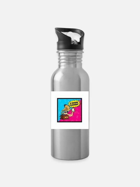 Ich werde zum klassischen Pop-Retro - Trinkflasche mit integriertem Trinkhalm - Lightsilver