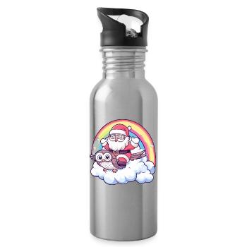 Eule Weihnachtsmann Weihnachten - Trinkflasche mit integriertem Trinkhalm - Lightsilver - Rechts