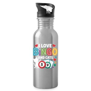 I Love Bingo And Cats - Water bottle with straw - silver - Right