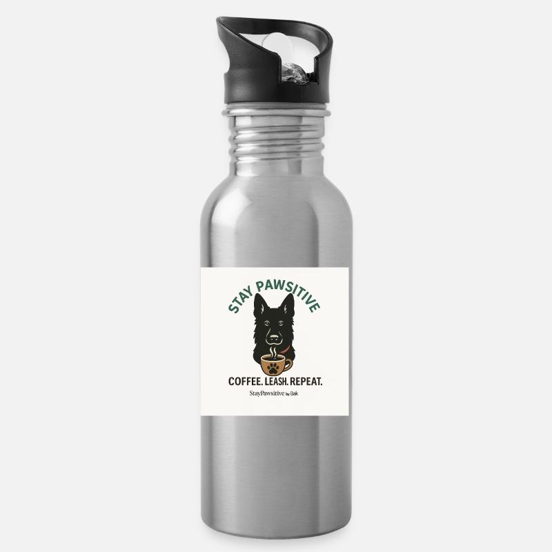 Stay Pawsitive Dog Coffee Motif - Water bottle with straw - silver