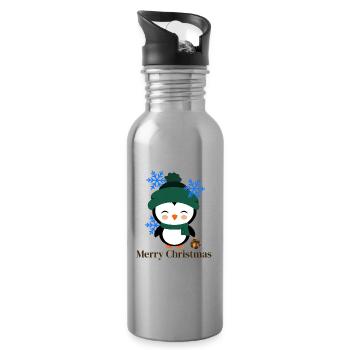 Pingouin d’hiver avec des flocons de neige - Gourde avec paille intégrée - argent clair - Droite