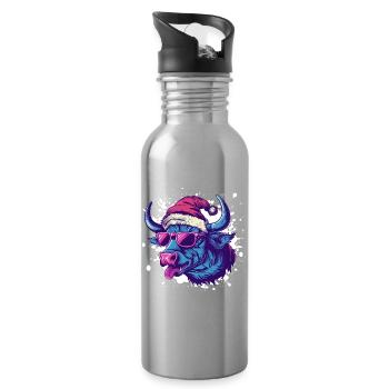 Taurus Christmas Funny - Water bottle with straw - silver - Right