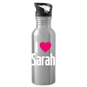 J’aime Sarah Pink Heart J’aime Sarah - Gourde avec paille intégrée - argent clair - Droite