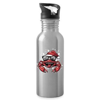 Crab Crab Christmas Funny - Water bottle with straw - silver - Right