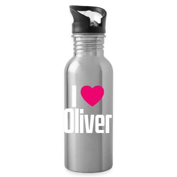 J’aime Oliver Coeur rose J’aime Oliver - Gourde avec paille intégrée - argent clair - Droite