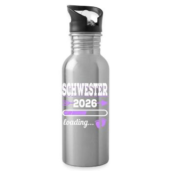Schwester 2026 Loading Geburt Geschenkidee - Trinkflasche mit integriertem Trinkhalm - Lightsilver - Rechts
