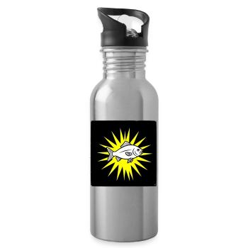 Cooler Fisch im Punk Rock & Pop Art Stil - Trinkflasche mit integriertem Trinkhalm - Lightsilver - Rechts