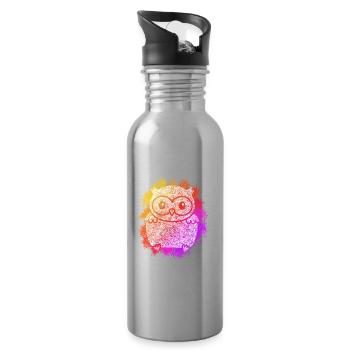 Zentangle Owl - Water bottle with straw - silver - Right