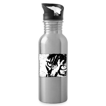 Contrasting Animal Portrait Cat - Water bottle with straw - silver - Right