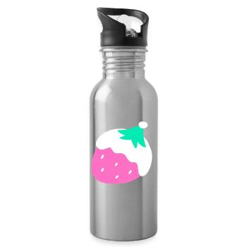Erdbeeren – Weihnachten - Trinkflasche mit integriertem Trinkhalm - Lightsilver - Rechts