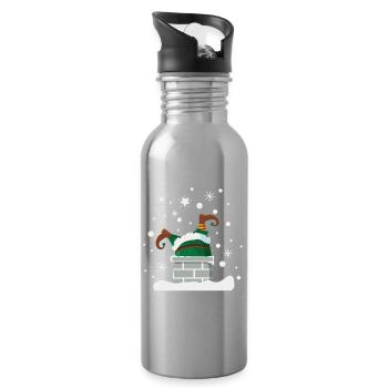 Elf in the Fireplace Christmas Humor - Water bottle with straw - silver - Right