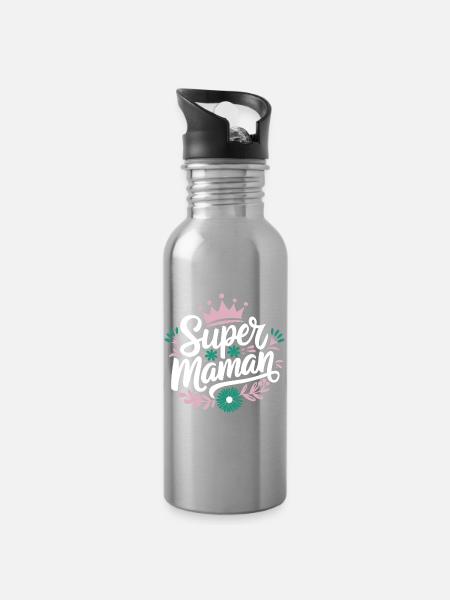 Super-Mama - Trinkflasche mit integriertem Trinkhalm - Lightsilver