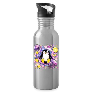 Colorful Penguin Wreath - Water bottle with straw - silver - Right