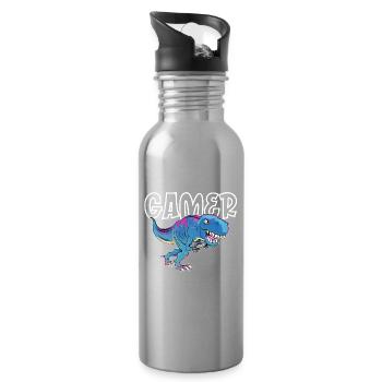 Gamer Gaming T_Rex - Trinkflasche mit integriertem Trinkhalm - Lightsilver - Rechts
