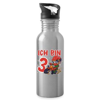 3. Geburtstag Motocross - Trinkflasche mit integriertem Trinkhalm - Lightsilver - Rechts