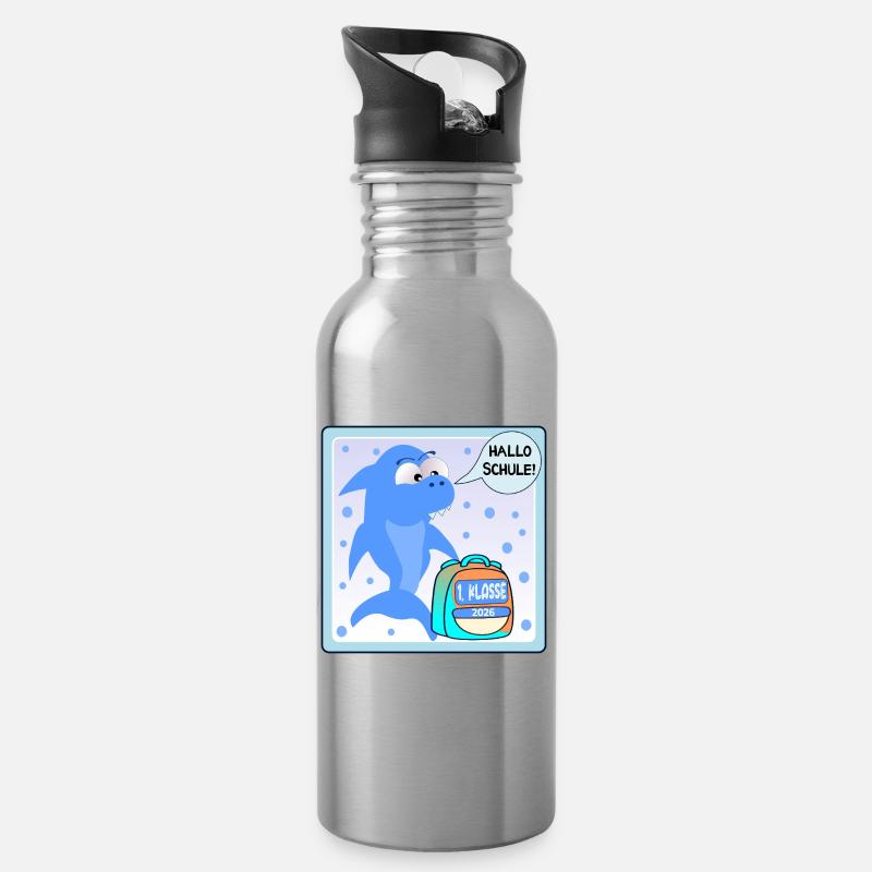 Einschulung Erste Klasse 2026 Hai - Trinkflasche mit integriertem Trinkhalm - Lightsilver