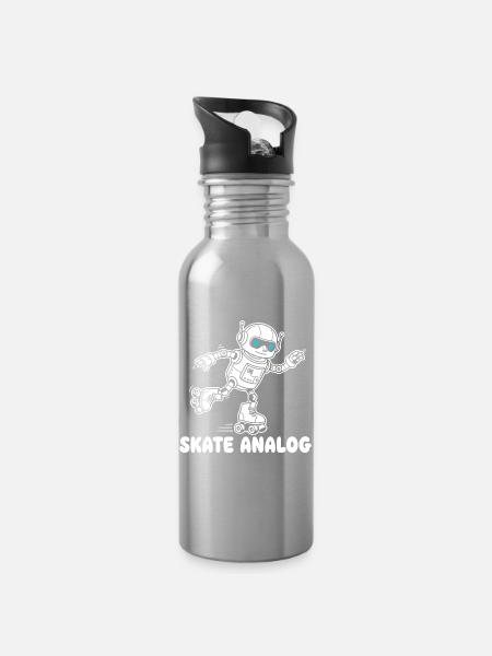 Roboter Skate Analog - Trinkflasche mit integriertem Trinkhalm - Lightsilver