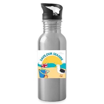 Save Our Seaside Illustration - Water bottle with straw - silver - Right