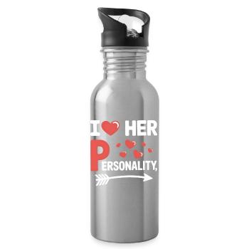 I Heart Her Personality Witzige Liebe Spruch - Trinkflasche mit integriertem Trinkhalm - Lightsilver - Rechts