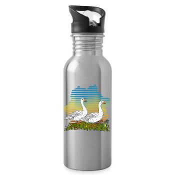 Geese - Water bottle with straw - silver - Right