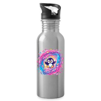 Colorful penguin in the vortex portal - Water bottle with straw - silver - Right