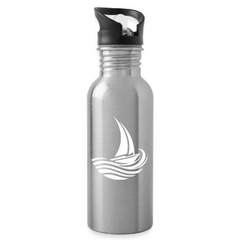 Minimalistisch maritim Segelboot trifft Welle - Trinkflasche mit integriertem Trinkhalm - Lightsilver - Rechts