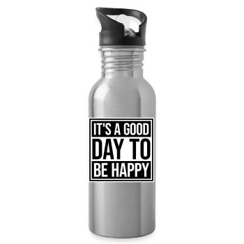 Good Day Be Happy Positive Motivation Happiness Saying - Water bottle with straw - silver - Right