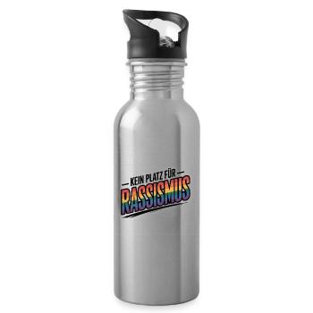 Kein Platz für Rassismus - Cool Pride Logo - Trinkflasche mit integriertem Trinkhalm - Lightsilver - Rechts