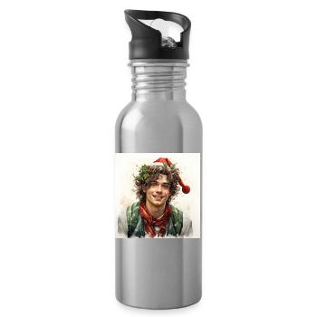 Merry Christmas portrait young man - Water bottle with straw - silver - Right