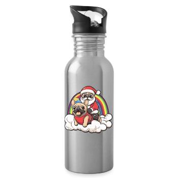 French Buldog Dog Santa Claus - Water bottle with straw - silver - Right