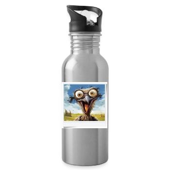 Lachender Vogel mit großen Augen - Trinkflasche mit integriertem Trinkhalm - Lightsilver - Rechts