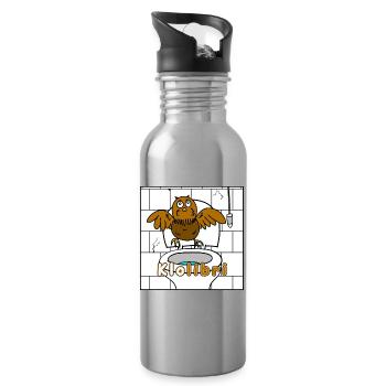 Klolibri – Lustiger Bad‑Vogel Cartoon (weiß) - Trinkflasche mit integriertem Trinkhalm - Lightsilver - Rechts