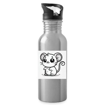 Kawaii-Maus Schwarz-Weiß - Trinkflasche mit integriertem Trinkhalm - Lightsilver - Rechts