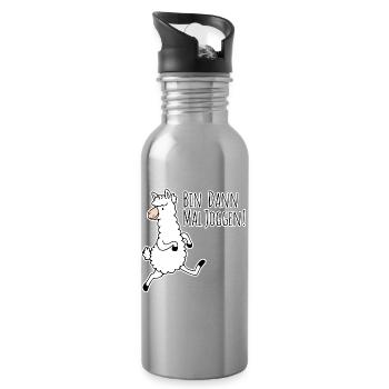Bin dann mal joggen! Das lustige Lama läuft gern! - Trinkflasche mit integriertem Trinkhalm - Lightsilver - Rechts